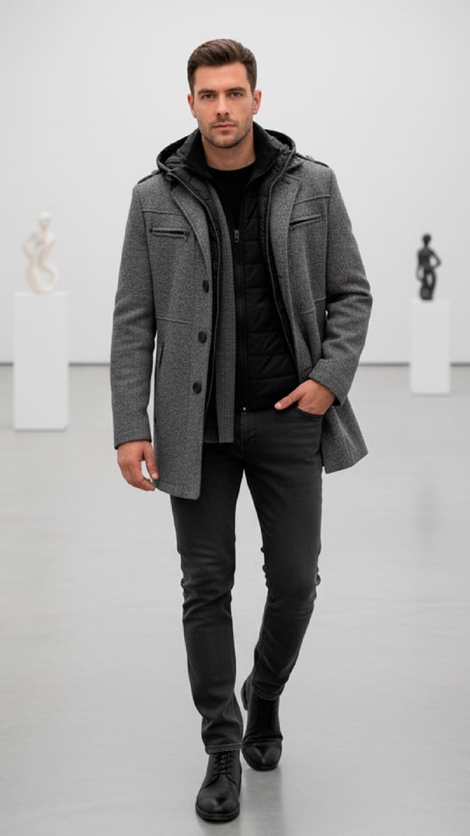 KAEL | Chaqueta Puffer Hombre | Gris Mate | Calidad Premium KNS