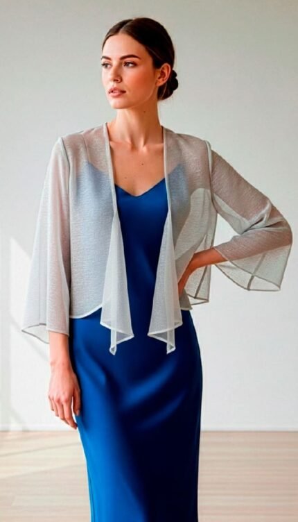 LUMINA | Chal Bolero Transparente | Plateado Metalizado | Fiesta KNS