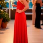 MAGIA | Vestido de Gasa Rojo Halter | Cuentas | Fiesta Formal