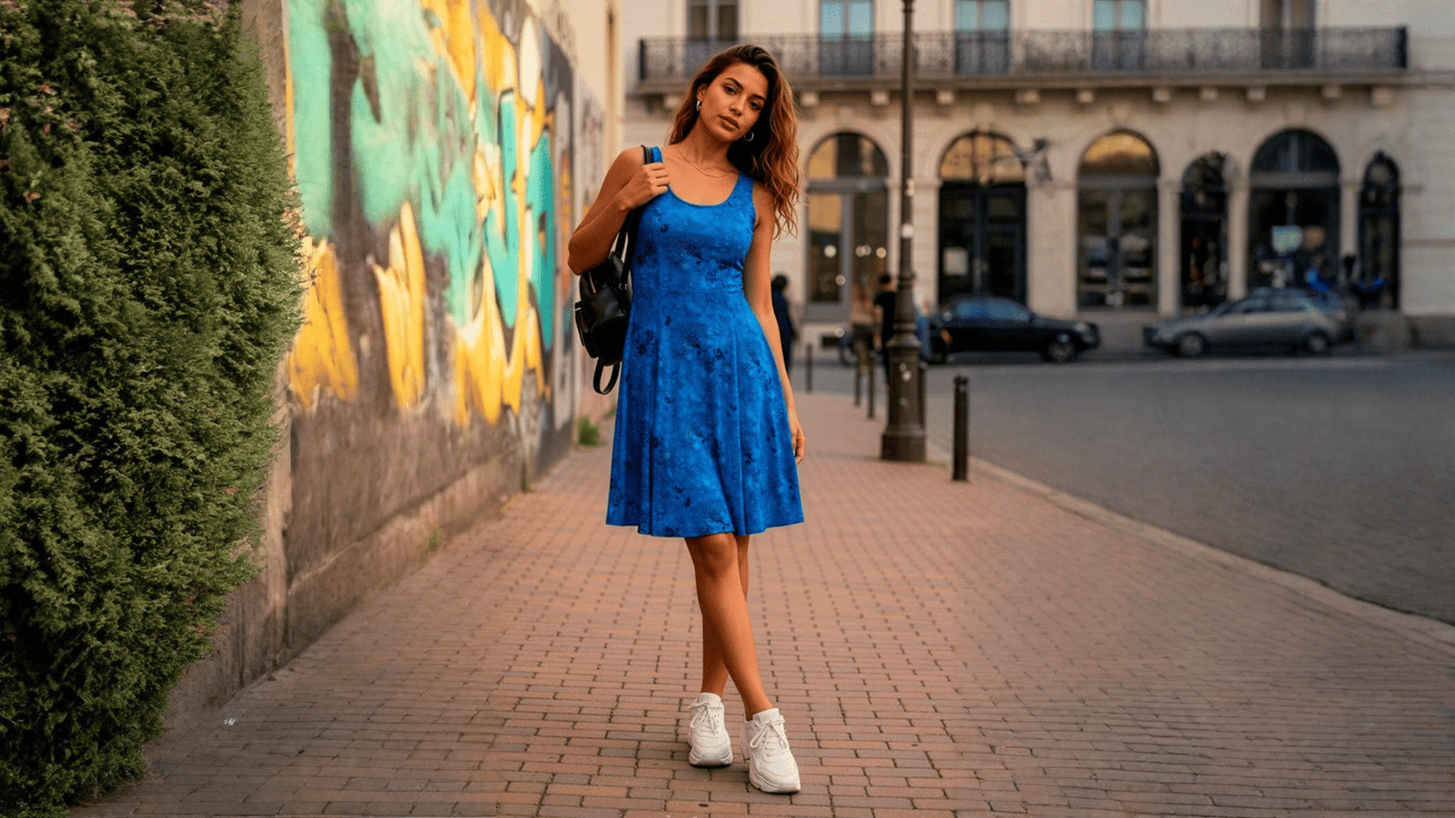 chica con vestido azul