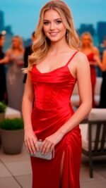 fuego-Vestido-saten-largo-rojo