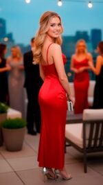 fuego-Vestido-saten-largo-rojo