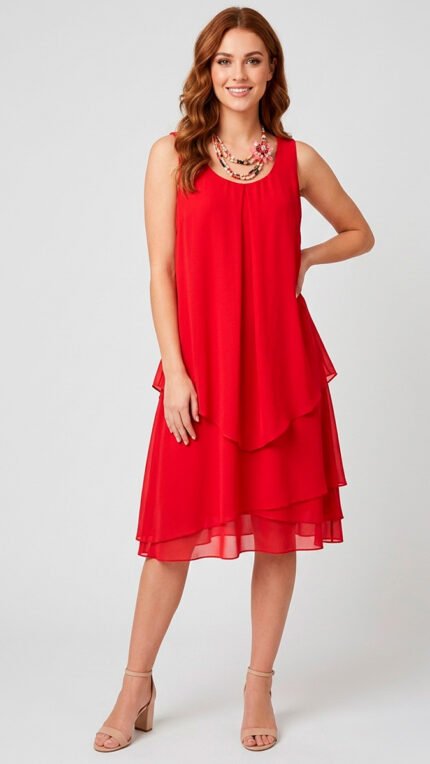 Vestido de gasa para mujer con capas asimétricas, sin mangas y falda con vuelo de tul.