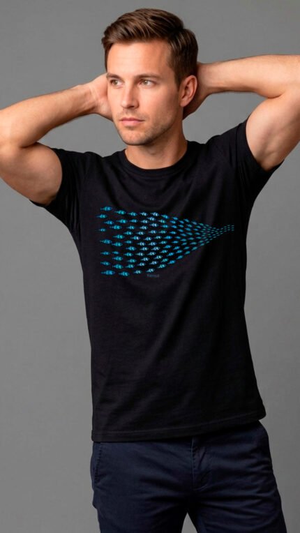 Camiseta Trazo Manjúa algodón diseño artesanal hombre color negro