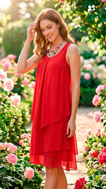 Vestido de gasa para mujer con capas asimétricas, sin mangas y falda con vuelo de tul.